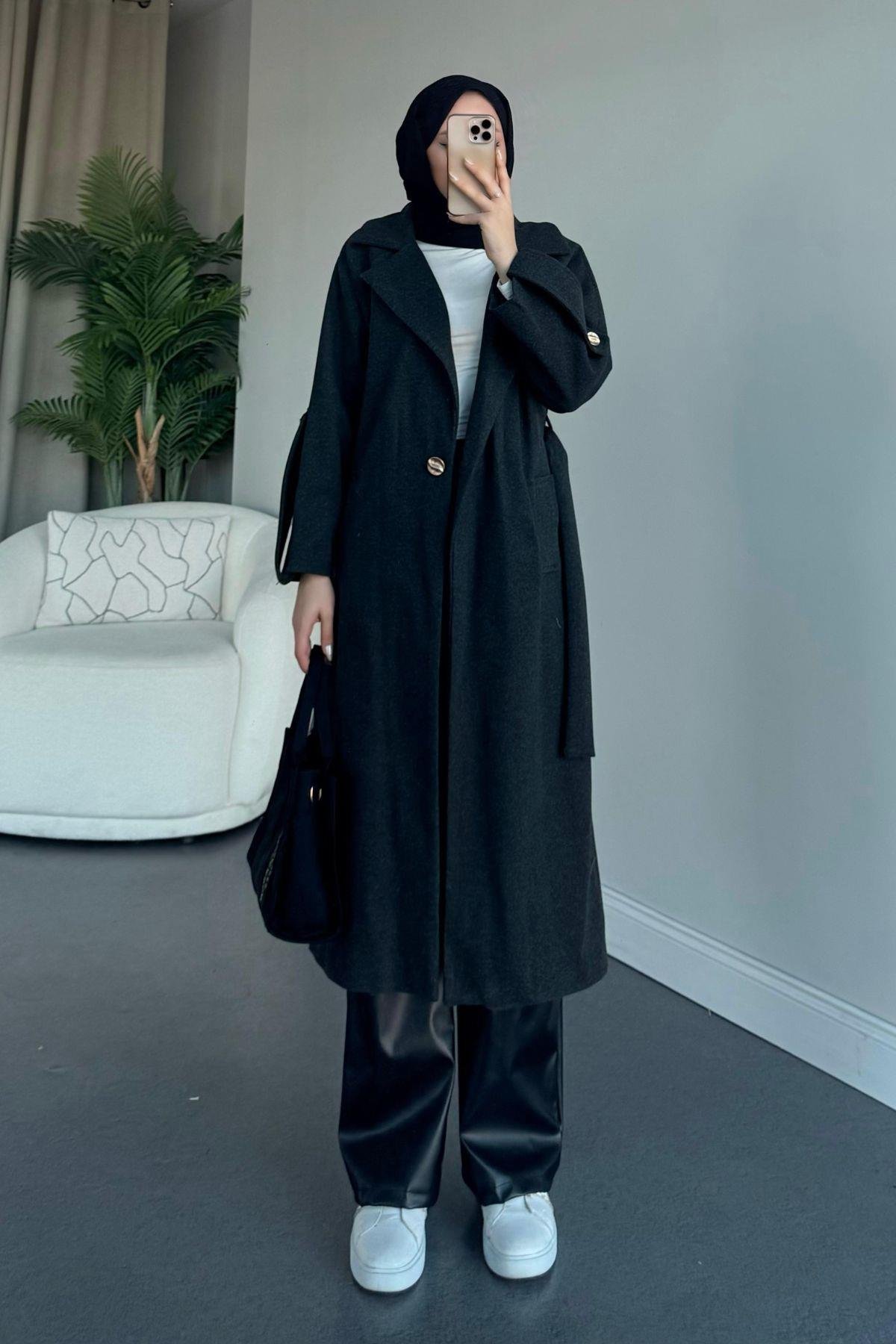 Vişhy Kaşe Kaban Antrasit, Fiyatları Haza Moda | Tesettür Giyim | Vişhy Kaşe Kaban Antrasit