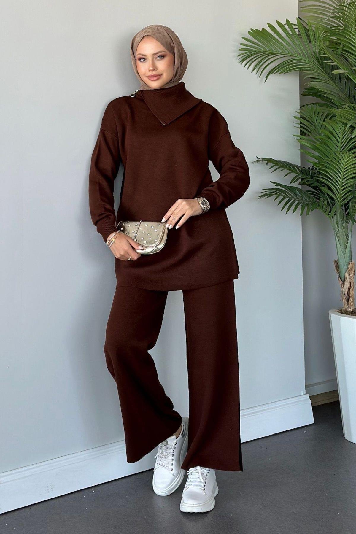 Yakası Fermuarlı Triko Takım Acıkahve, Fiyatları 