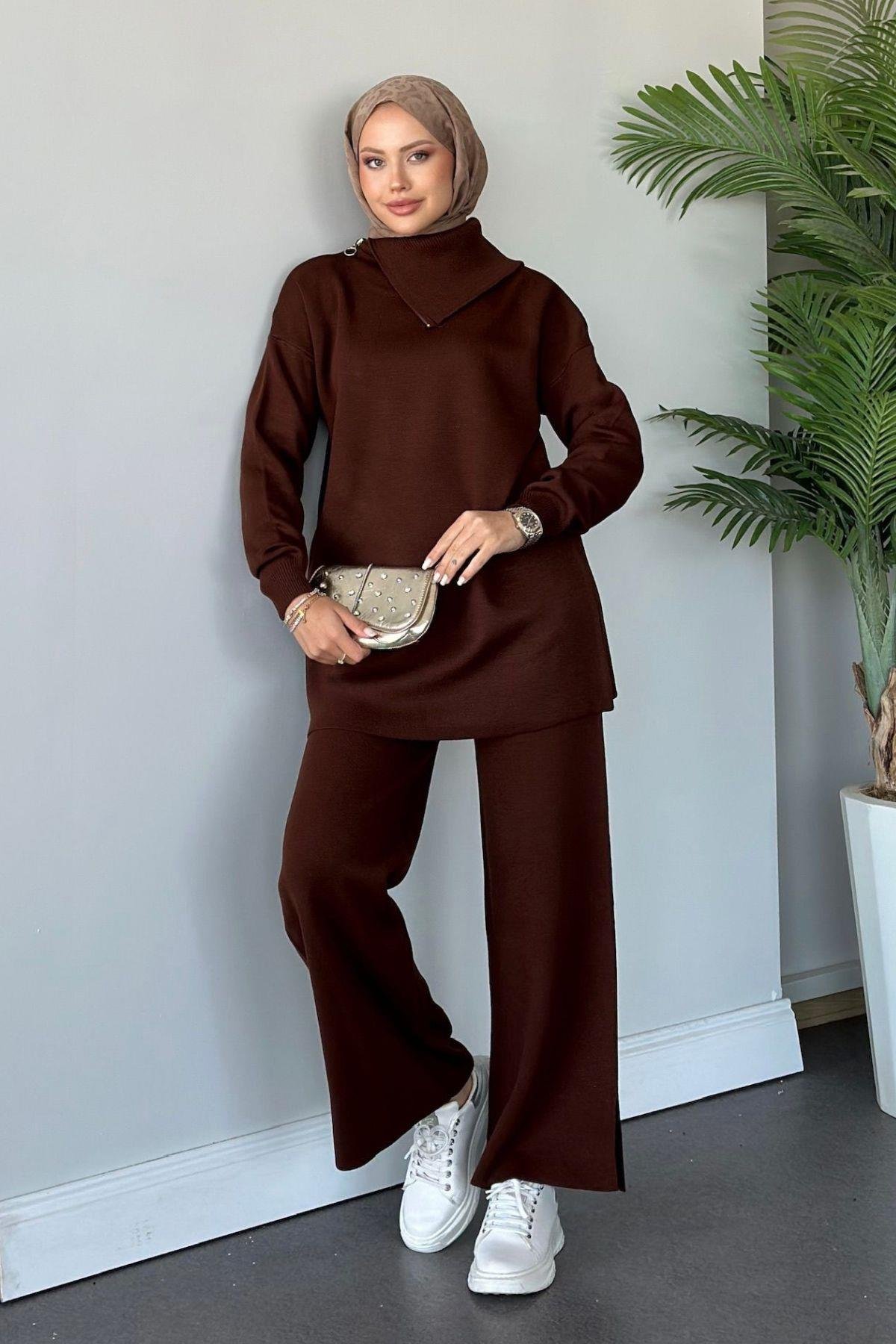 Yakası Fermuarlı Triko Takım Acıkahve, Fiyatları 