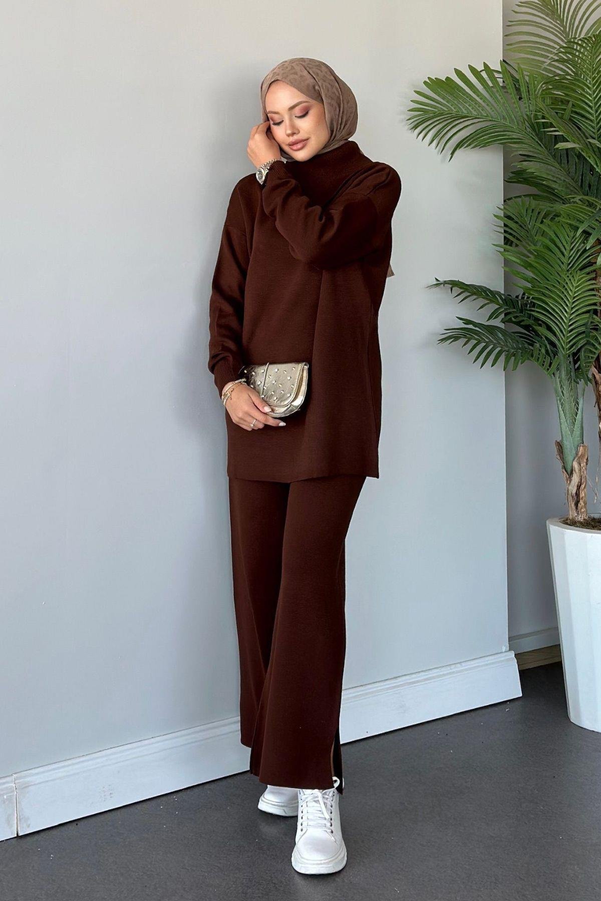 Yakası Fermuarlı Triko Takım Acıkahve, Fiyatları 