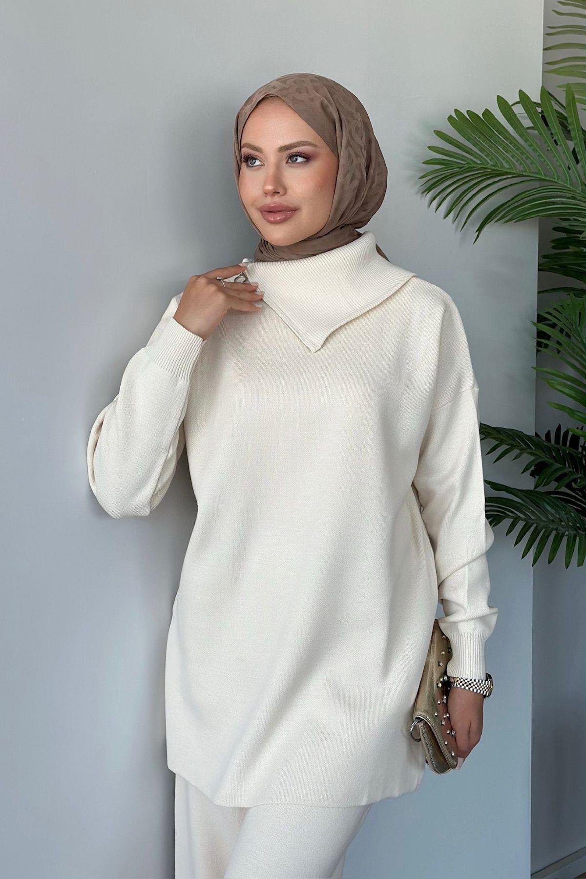 Yakası Fermuarlı Triko Takım Ekru, Fiyatları 