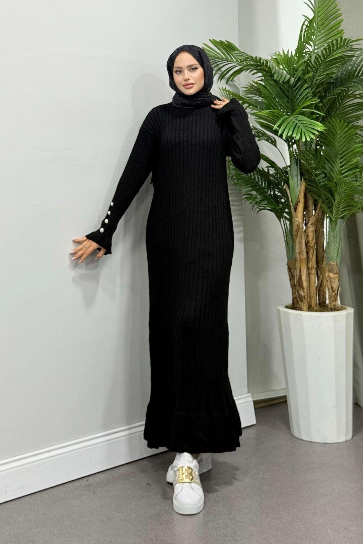 Yakut Triko Elbise Siyah, Fiyatları Haza Moda | Tesettür Giyim | Yakut Triko Elbise Siyah