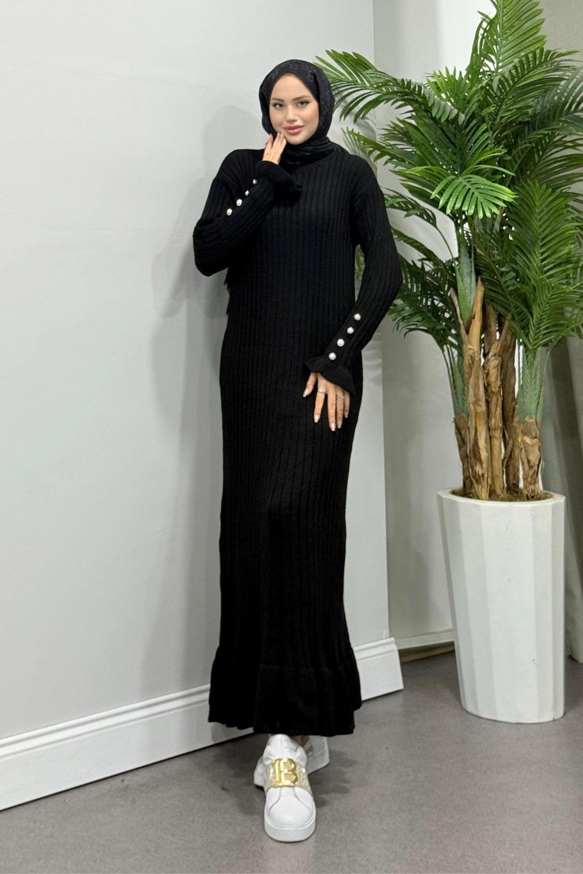 Yakut Triko Elbise Siyah, Fiyatları Haza Moda | Tesettür Giyim | Yakut Triko Elbise Siyah