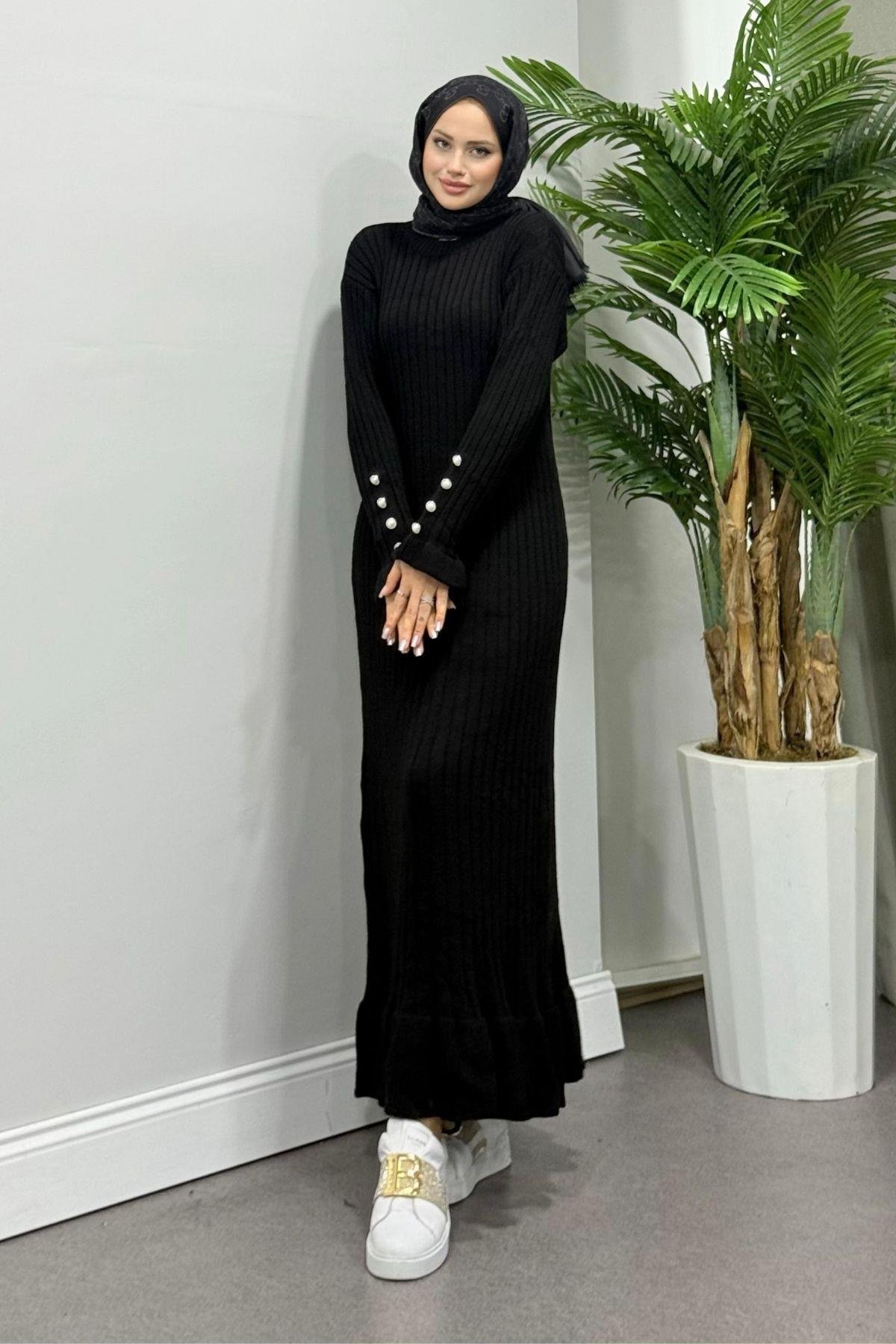 Yakut Triko Elbise Siyah, Fiyatları Haza Moda | Tesettür Giyim | Yakut Triko Elbise Siyah
