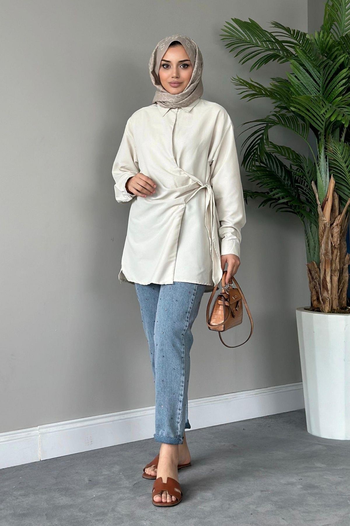 Yanı Düğmeli Gömlek Bej, Fiyatları 