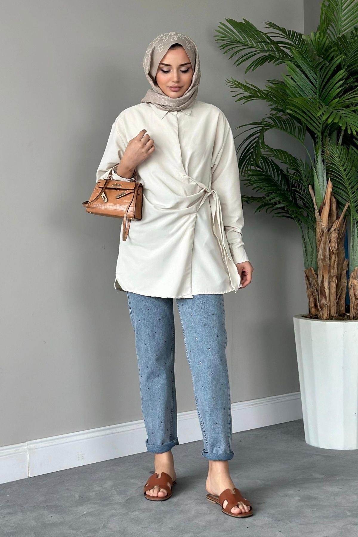 Yanı Düğmeli Gömlek Bej, Fiyatları 