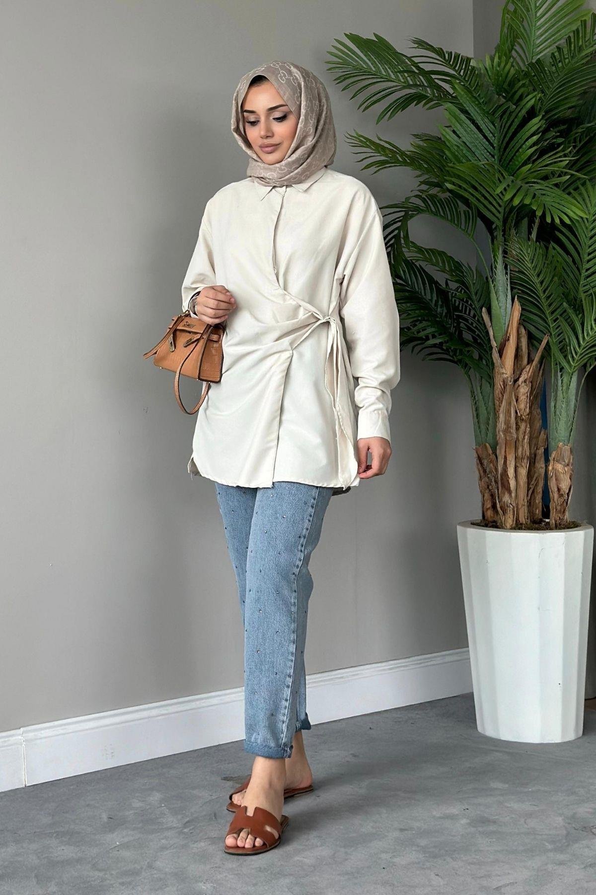 Yanı Düğmeli Gömlek Bej, Fiyatları 