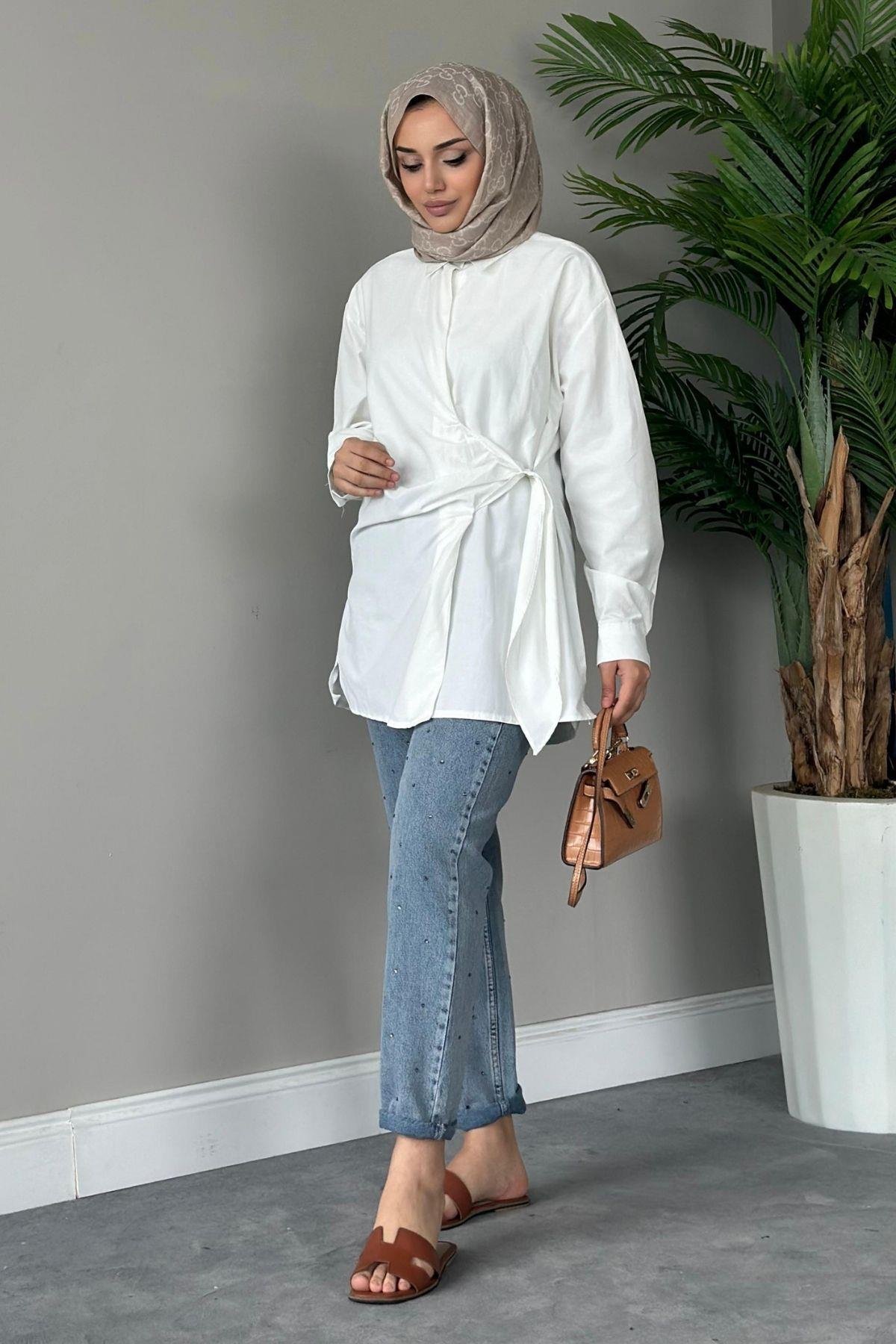 Yanı Düğmeli Gömlek Beyaz, Fiyatları 