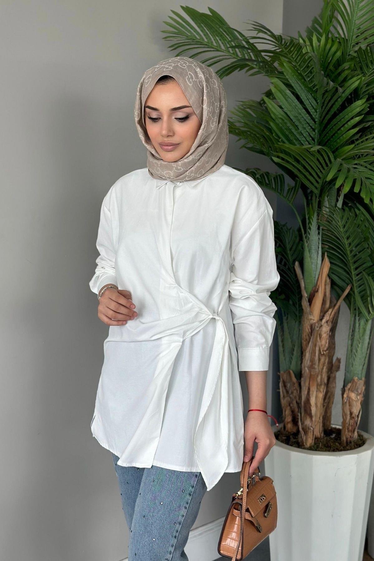 Yanı Düğmeli Gömlek Beyaz, Fiyatları 