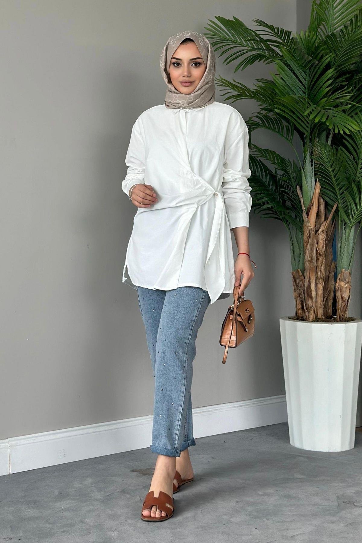 Yanı Düğmeli Gömlek Beyaz, Fiyatları 