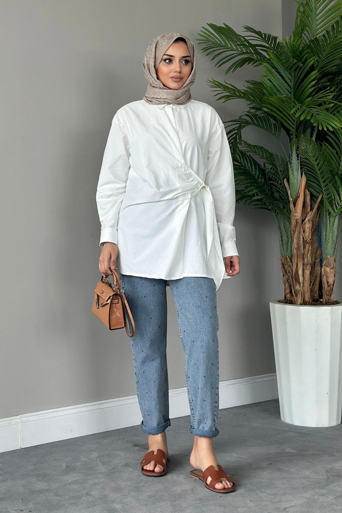 Yanı Düğmeli Gömlek Beyaz, Fiyatları 