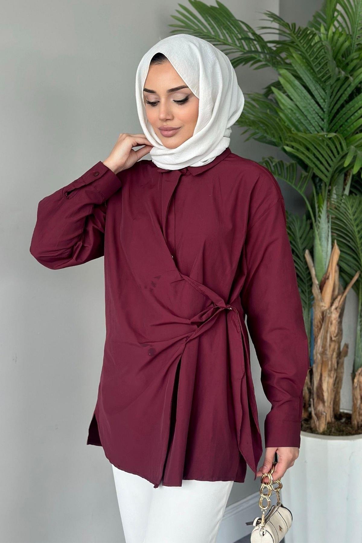 Yanı Düğmeli Gömlek Bordo, Fiyatları 