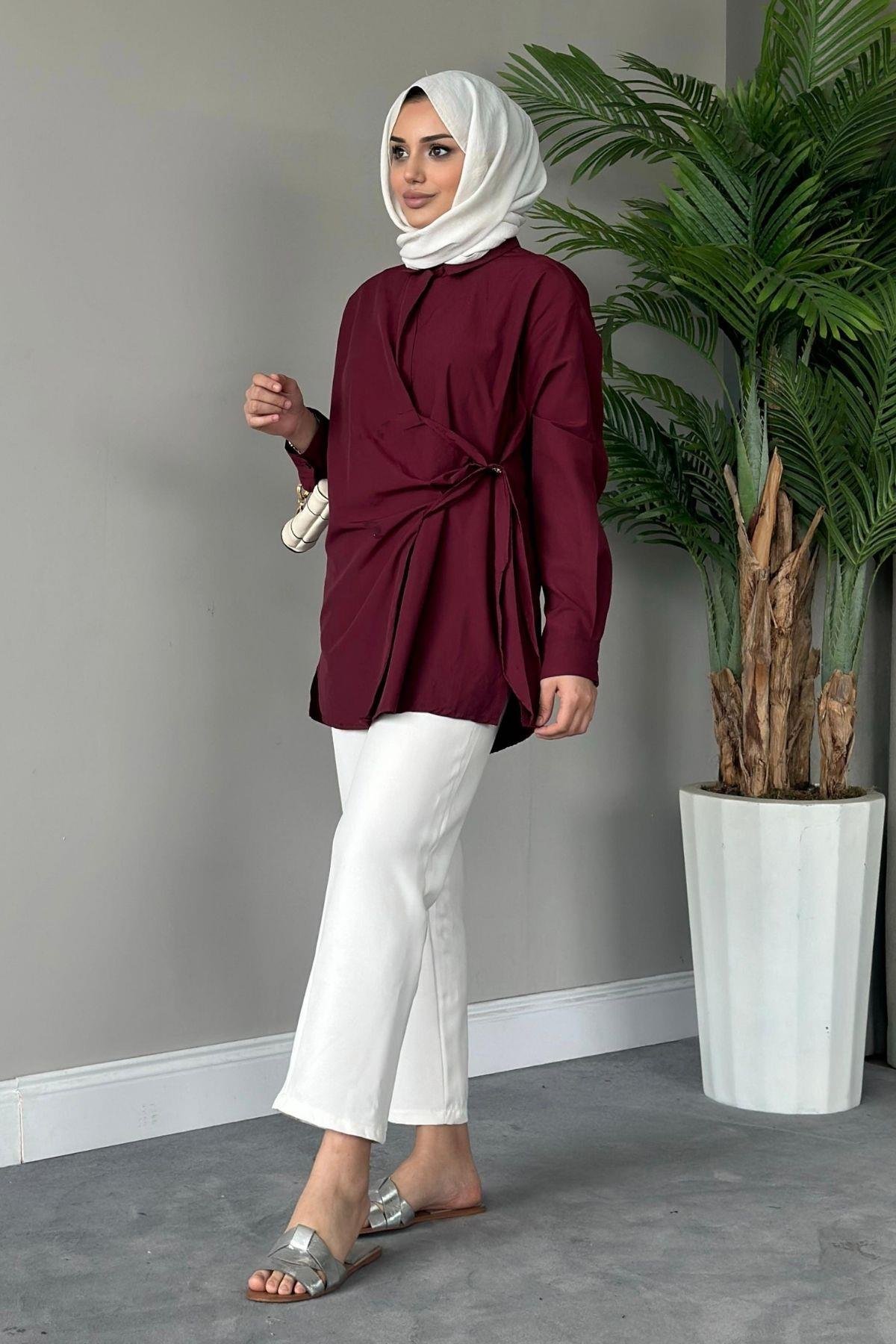 Yanı Düğmeli Gömlek Bordo, Fiyatları 