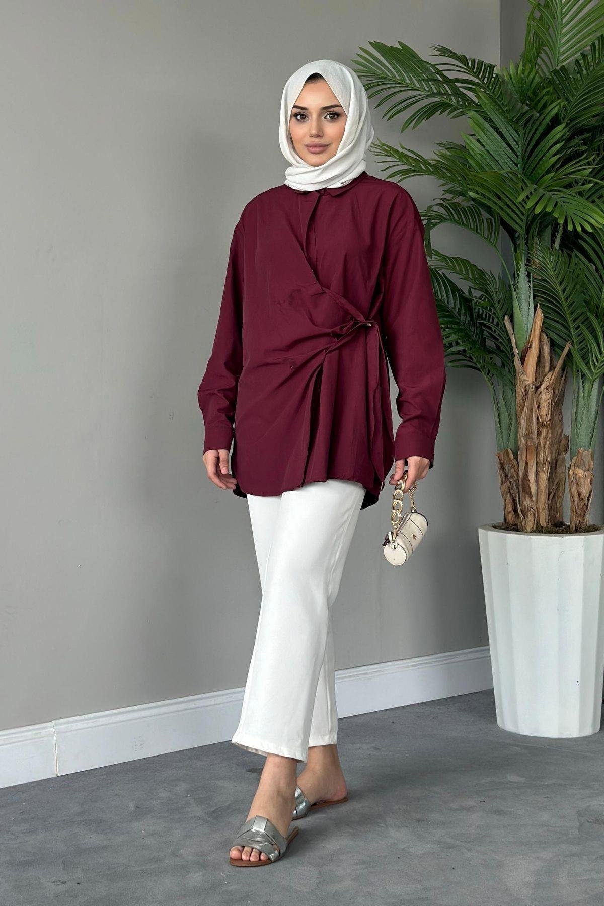 Yanı Düğmeli Gömlek Bordo, Fiyatları 