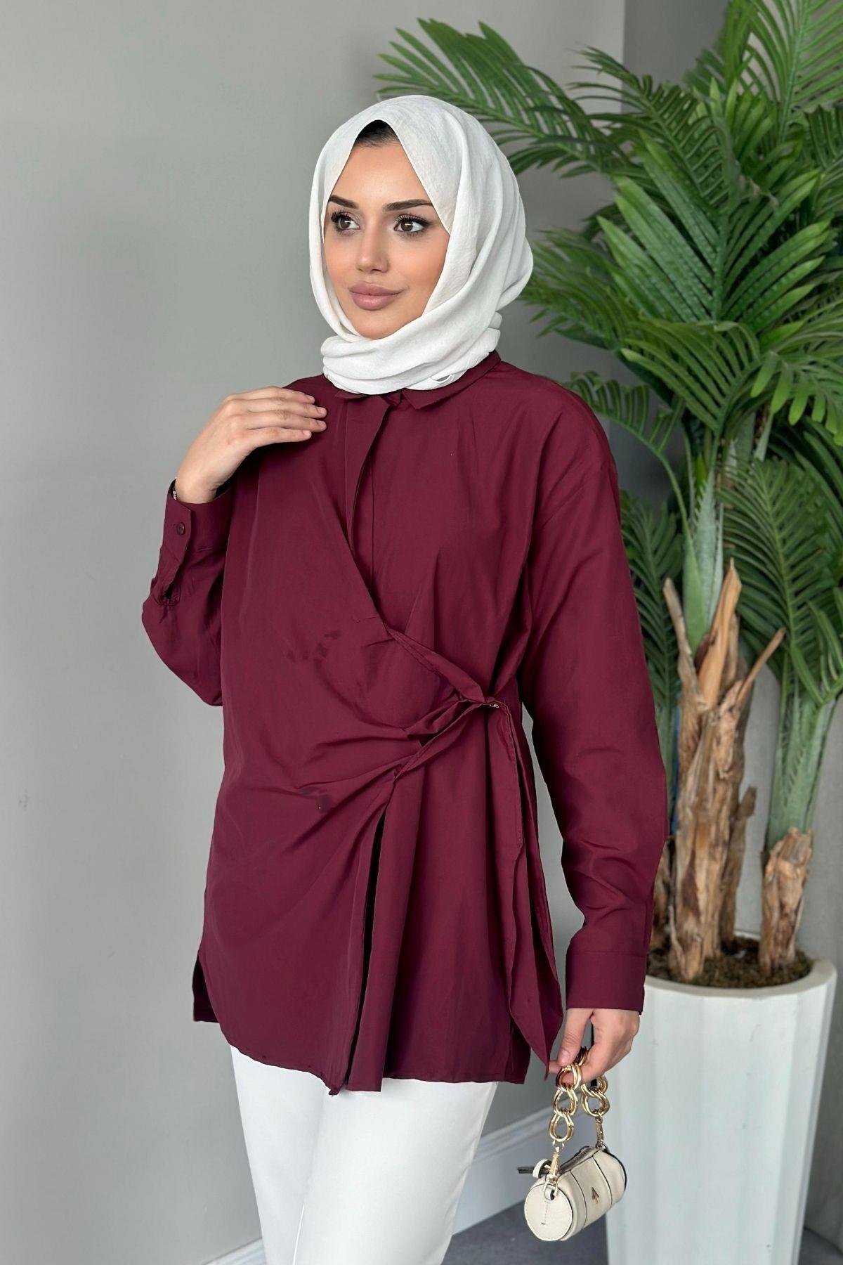 Yanı Düğmeli Gömlek Bordo, Fiyatları 