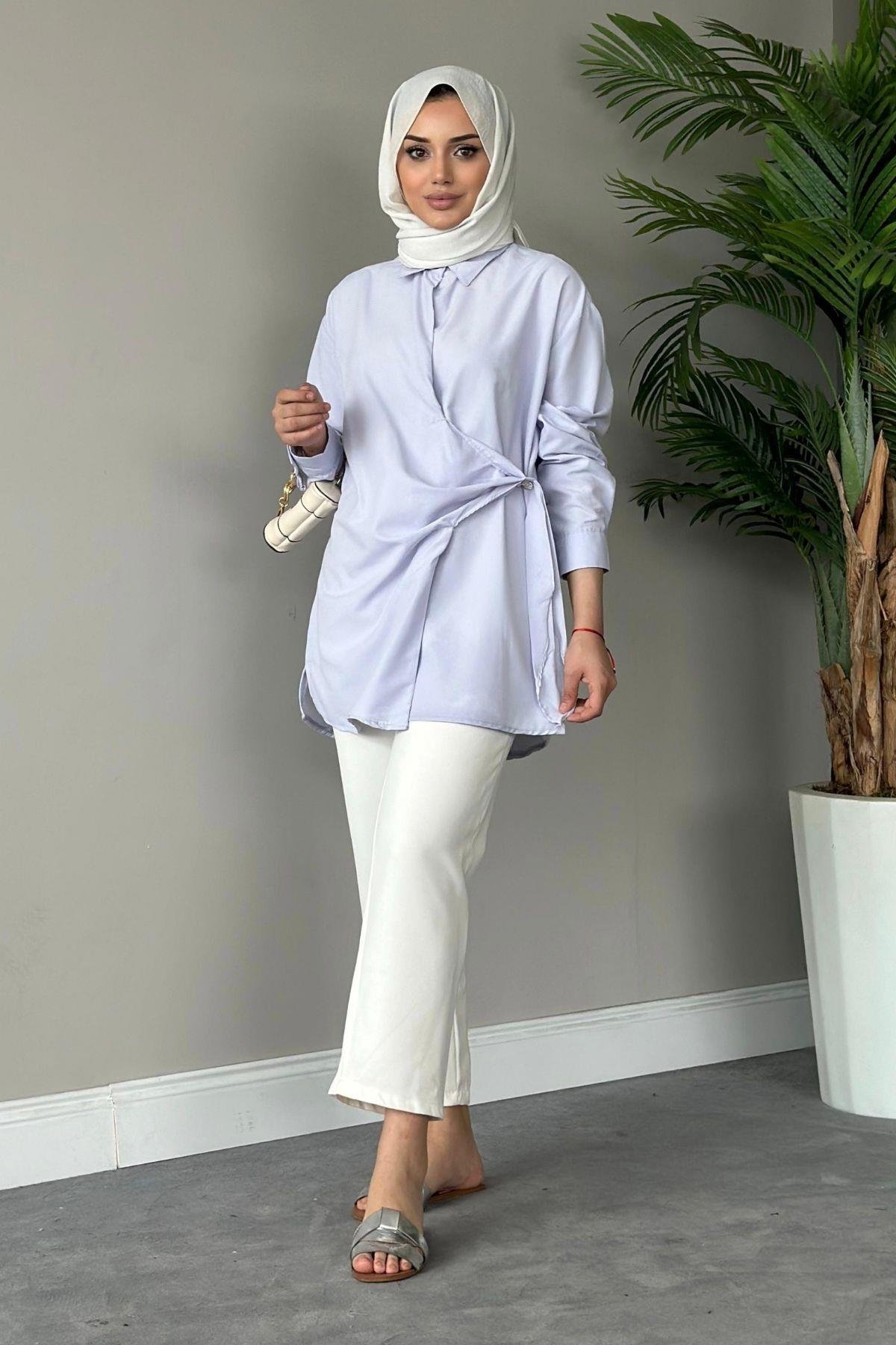 Yanı Düğmeli Gömlek Lila, Fiyatları 