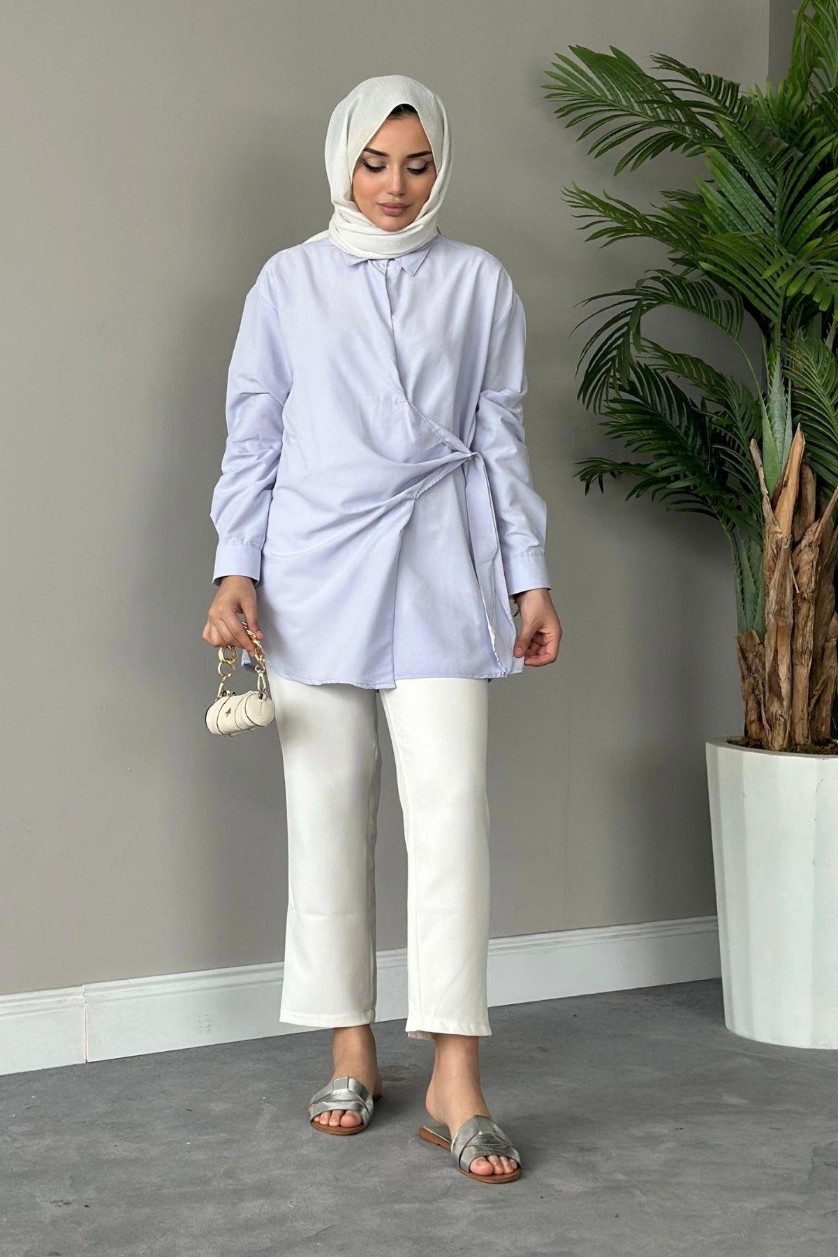 Yanı Düğmeli Gömlek Lila, Fiyatları 