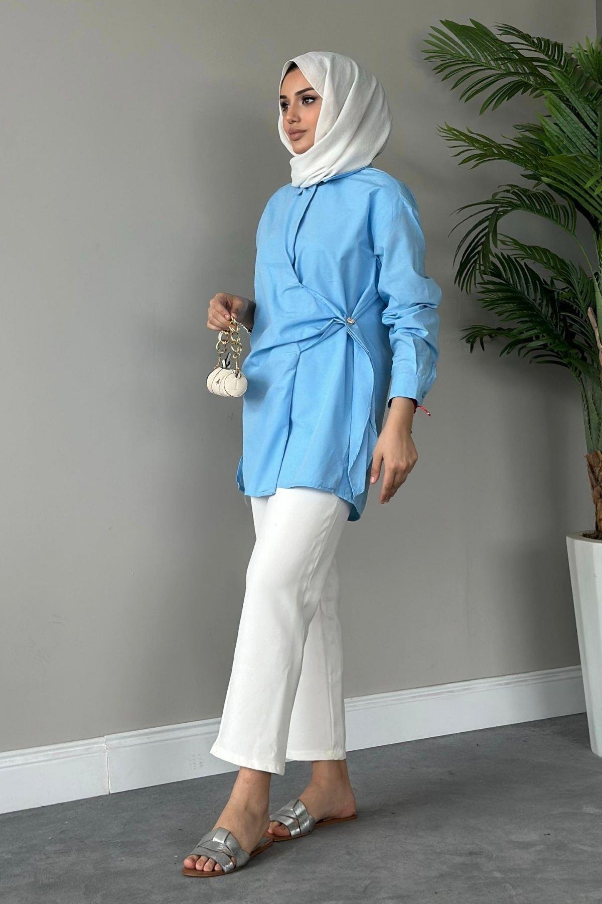 Yanı Düğmeli Gömlek Mavi, Fiyatları 