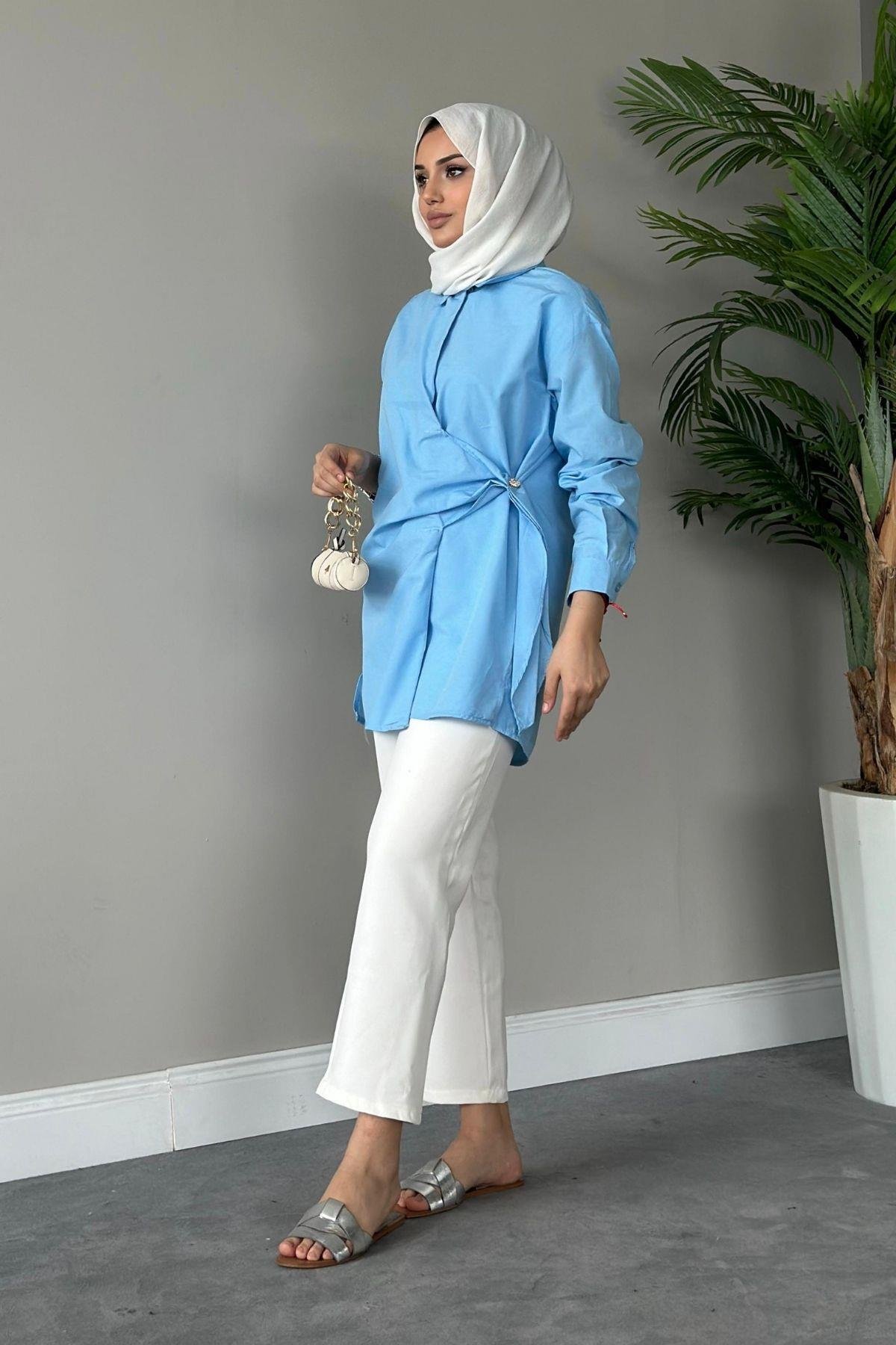 Yanı Düğmeli Gömlek Mavi, Fiyatları 