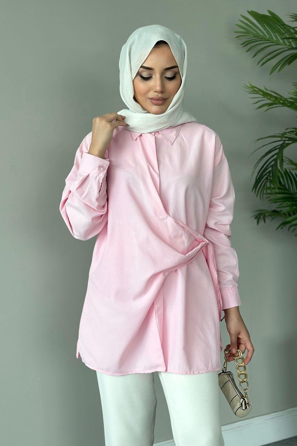 Yanı Düğmeli Gömlek Pembe, Fiyatları 