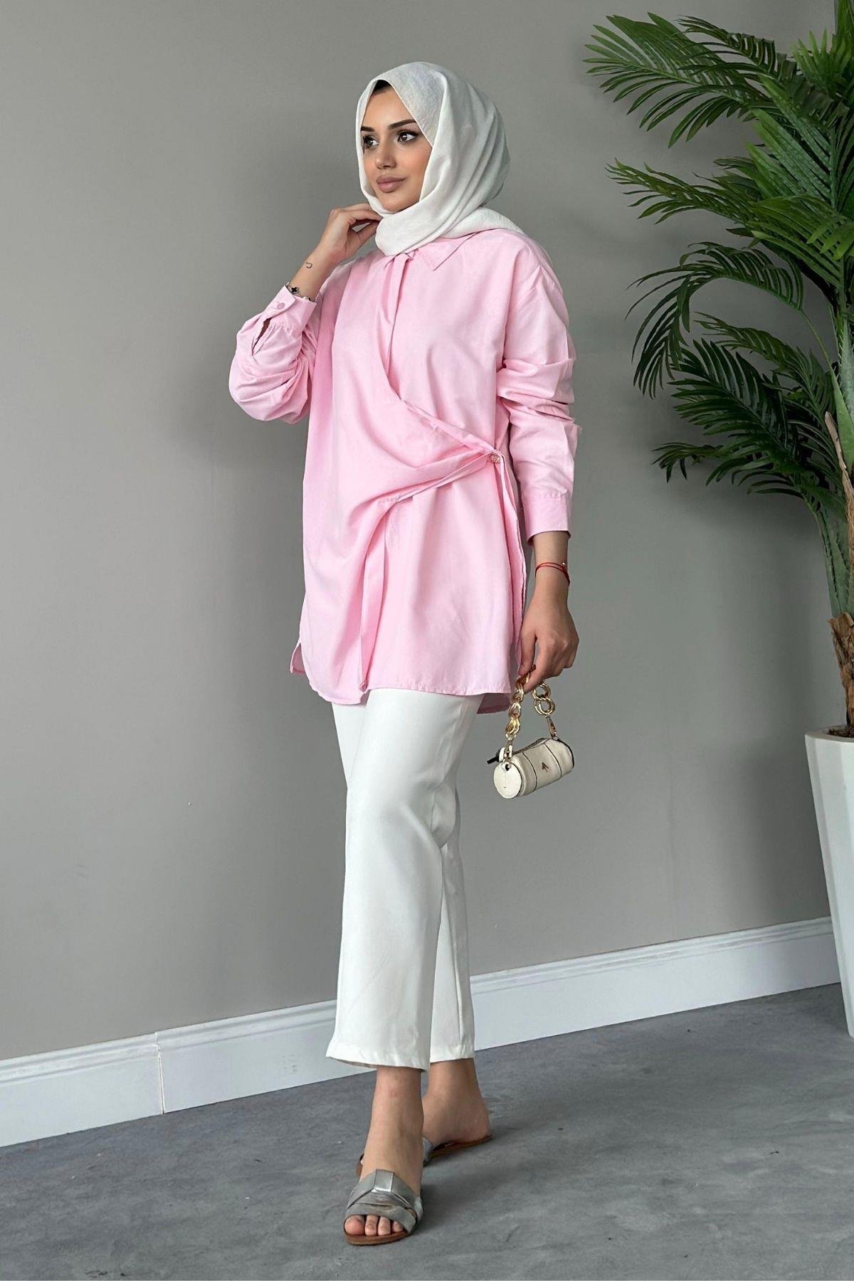 Yanı Düğmeli Gömlek Pembe, Fiyatları 