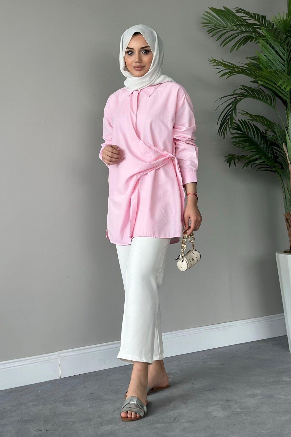 Yanı Düğmeli Gömlek Pembe, Fiyatları 