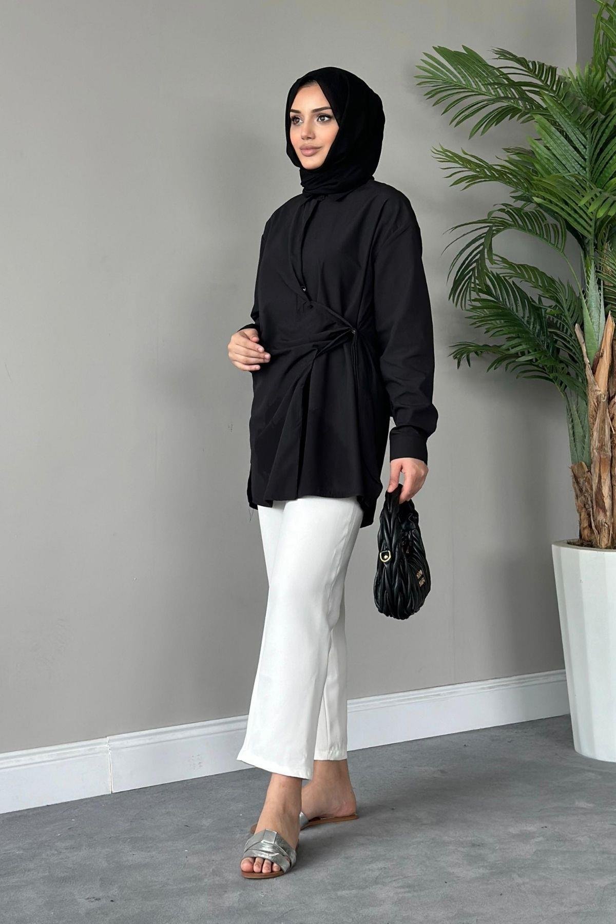 Yanı Düğmeli Gömlek Siyah, Fiyatları 