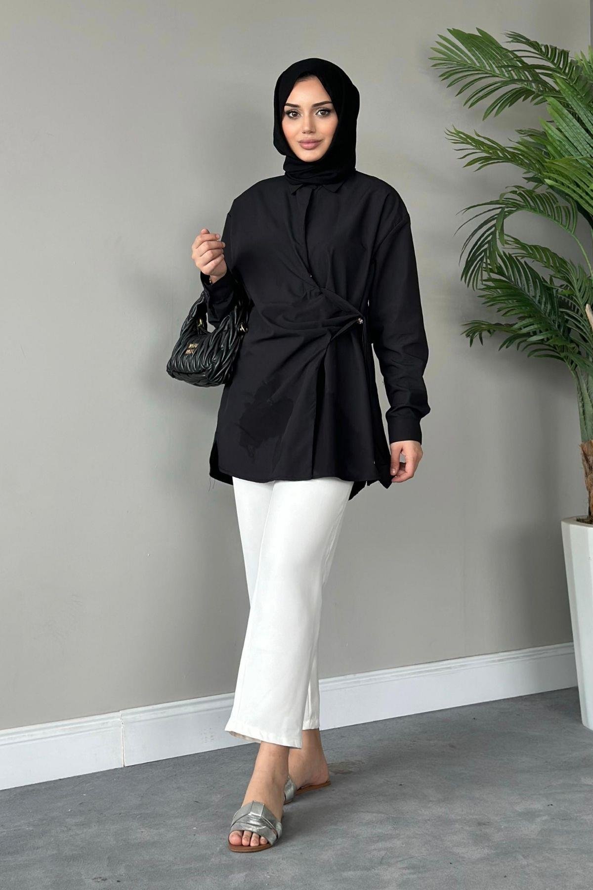 Yanı Düğmeli Gömlek Siyah, Fiyatları 