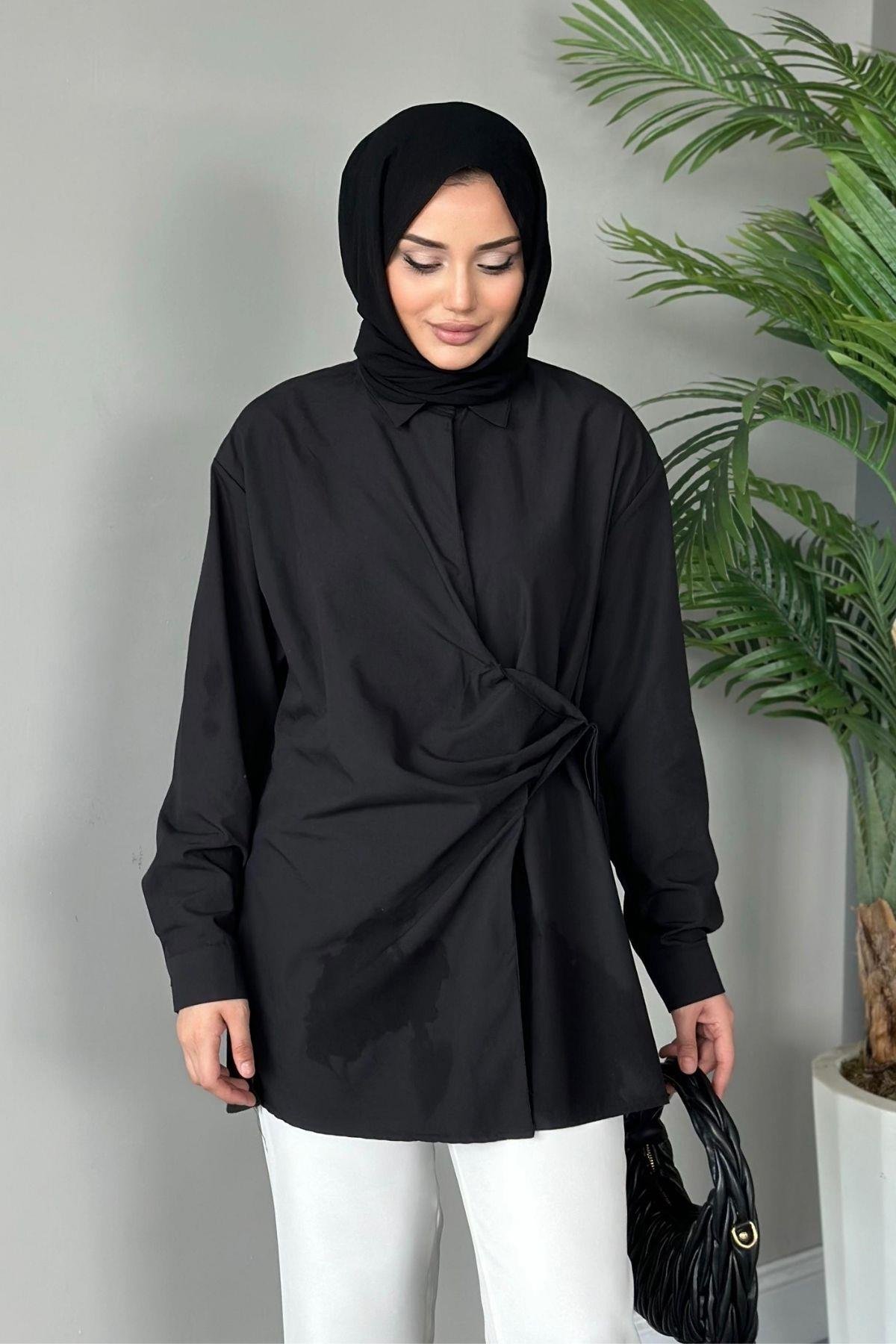 Yanı Düğmeli Gömlek Siyah, Fiyatları 