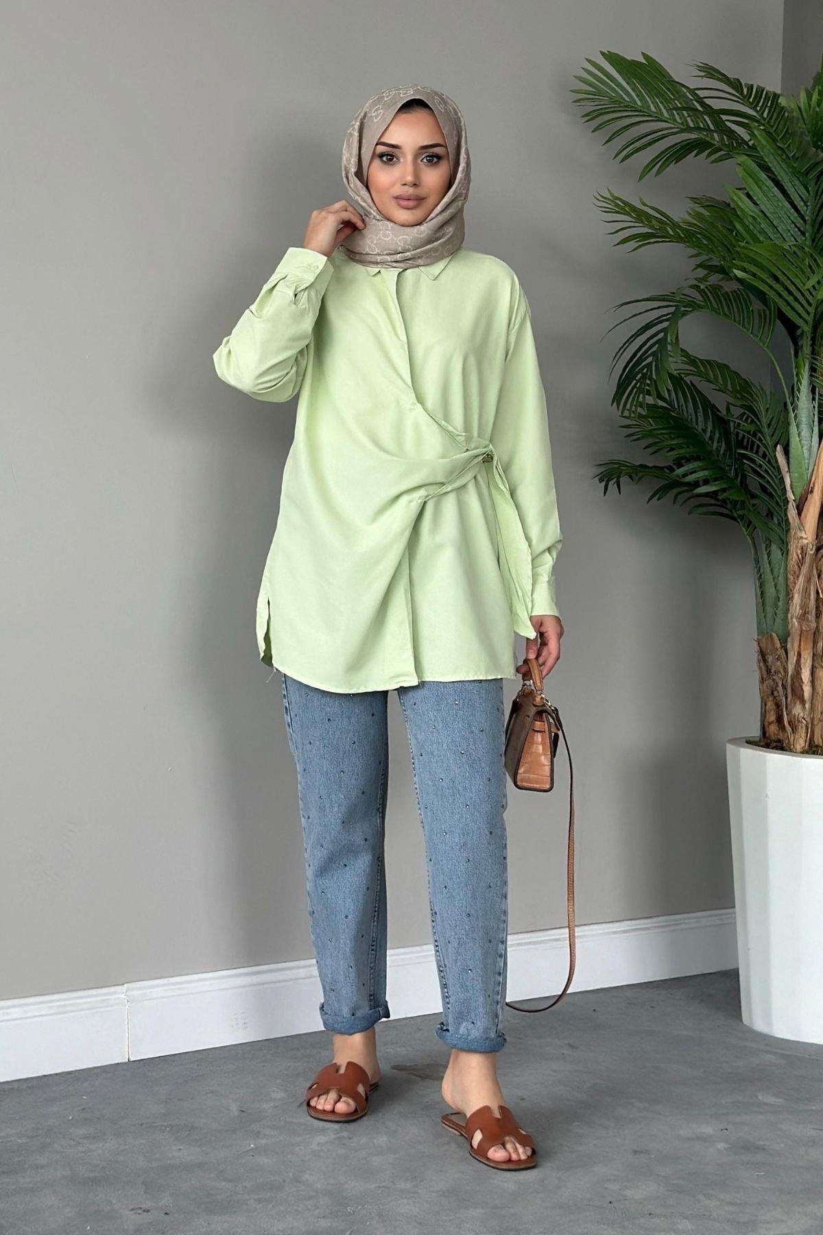 Yanı Düğmeli Gömlek Yeşil, Fiyatları 