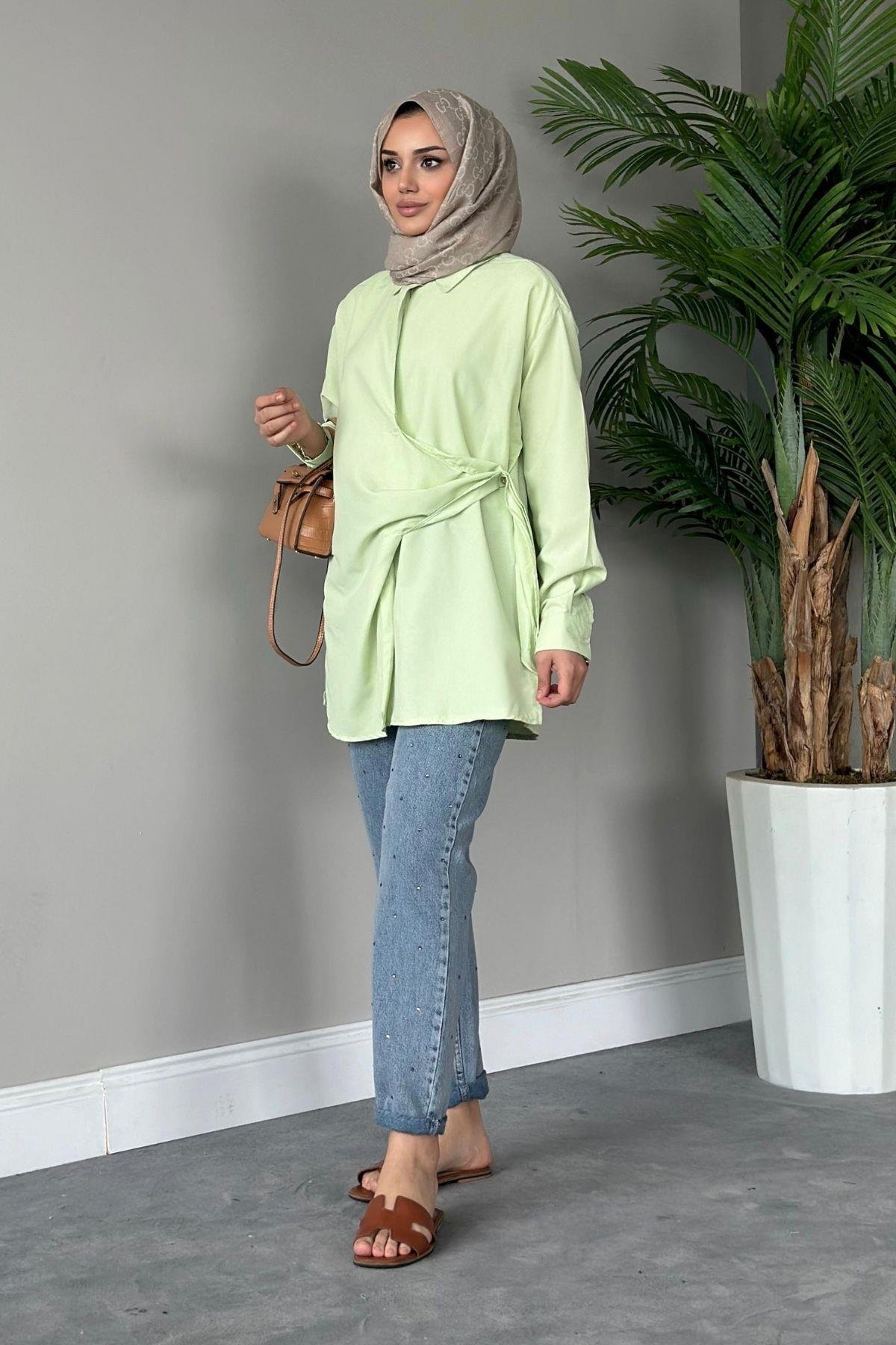 Yanı Düğmeli Gömlek Yeşil, Fiyatları 