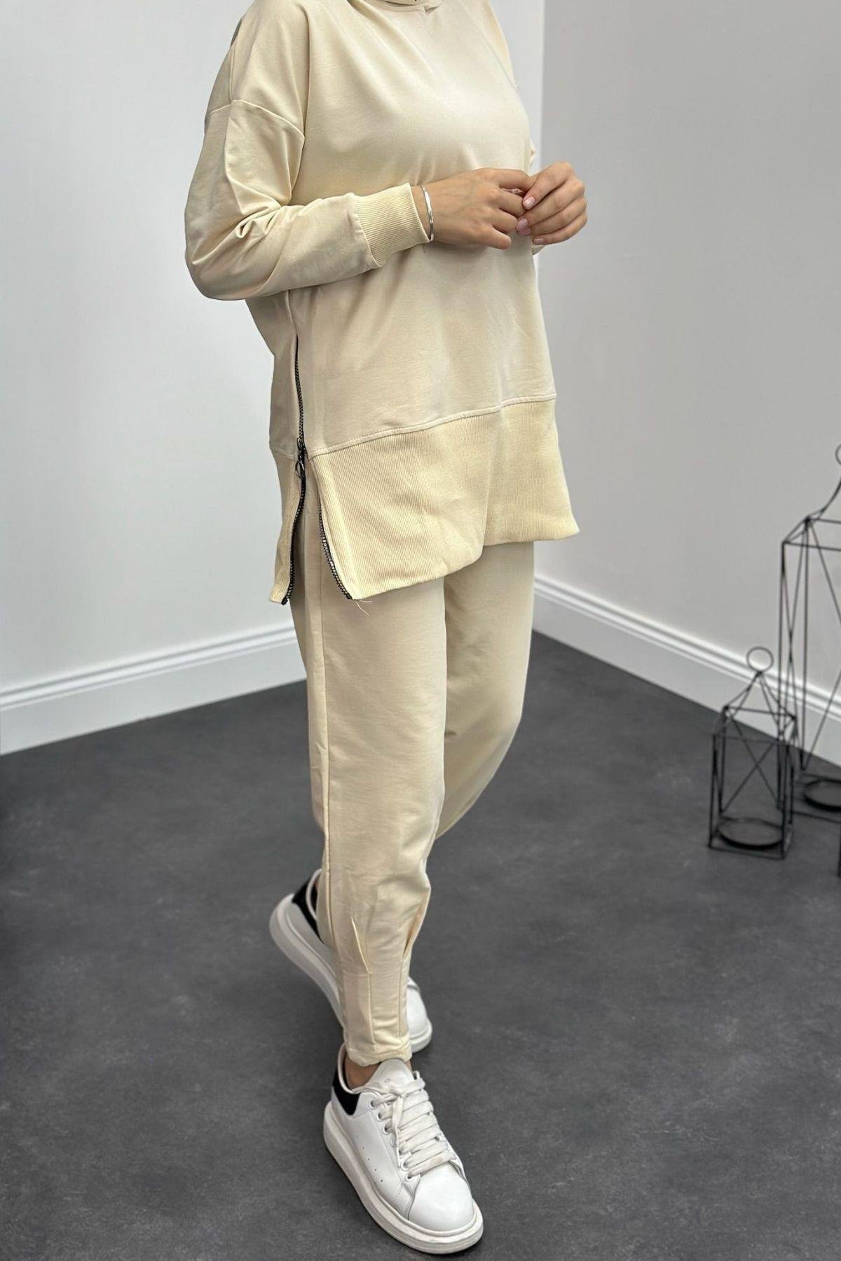 Yanı Fermuarlı Eşofman Takımı Bej, Fiyatları 