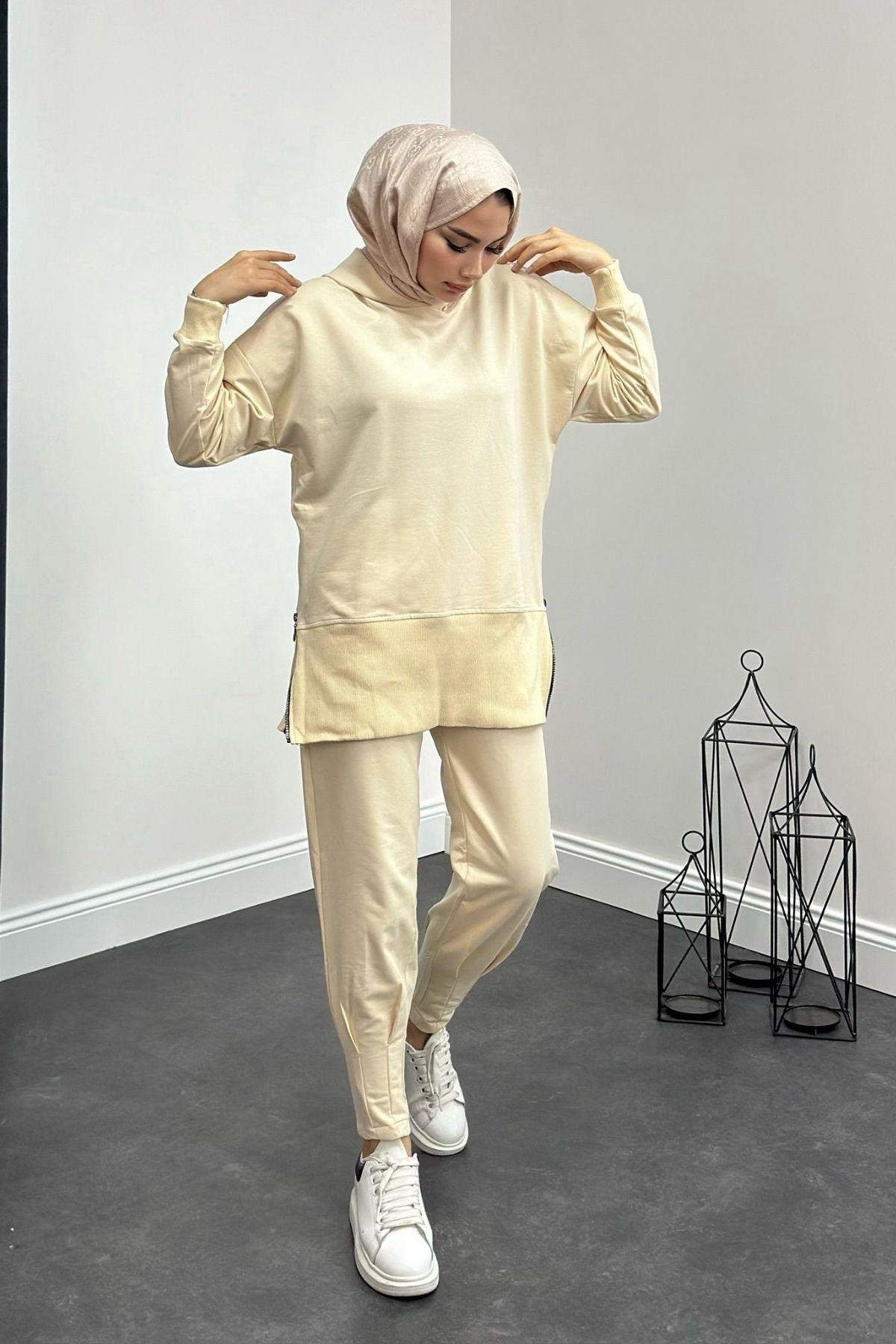 Yanı Fermuarlı Eşofman Takımı Bej, Fiyatları 