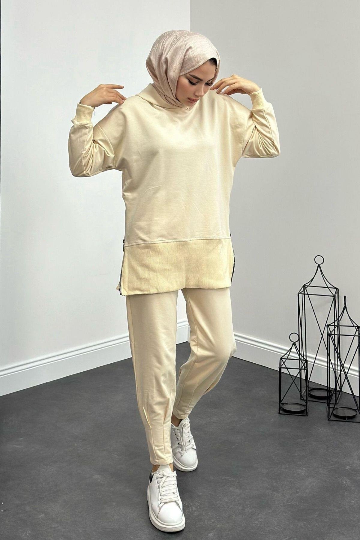 Yanı Fermuarlı Eşofman Takımı Bej, Fiyatları 