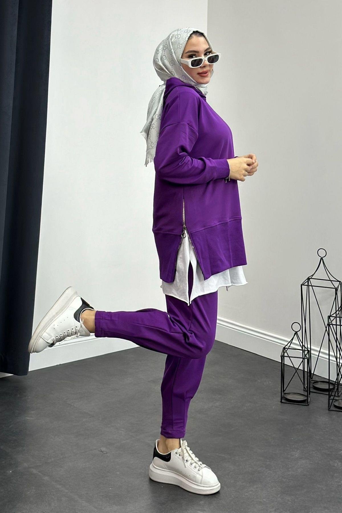 Yanı Fermuarlı Eşofman Takımı Mor, Fiyatları 