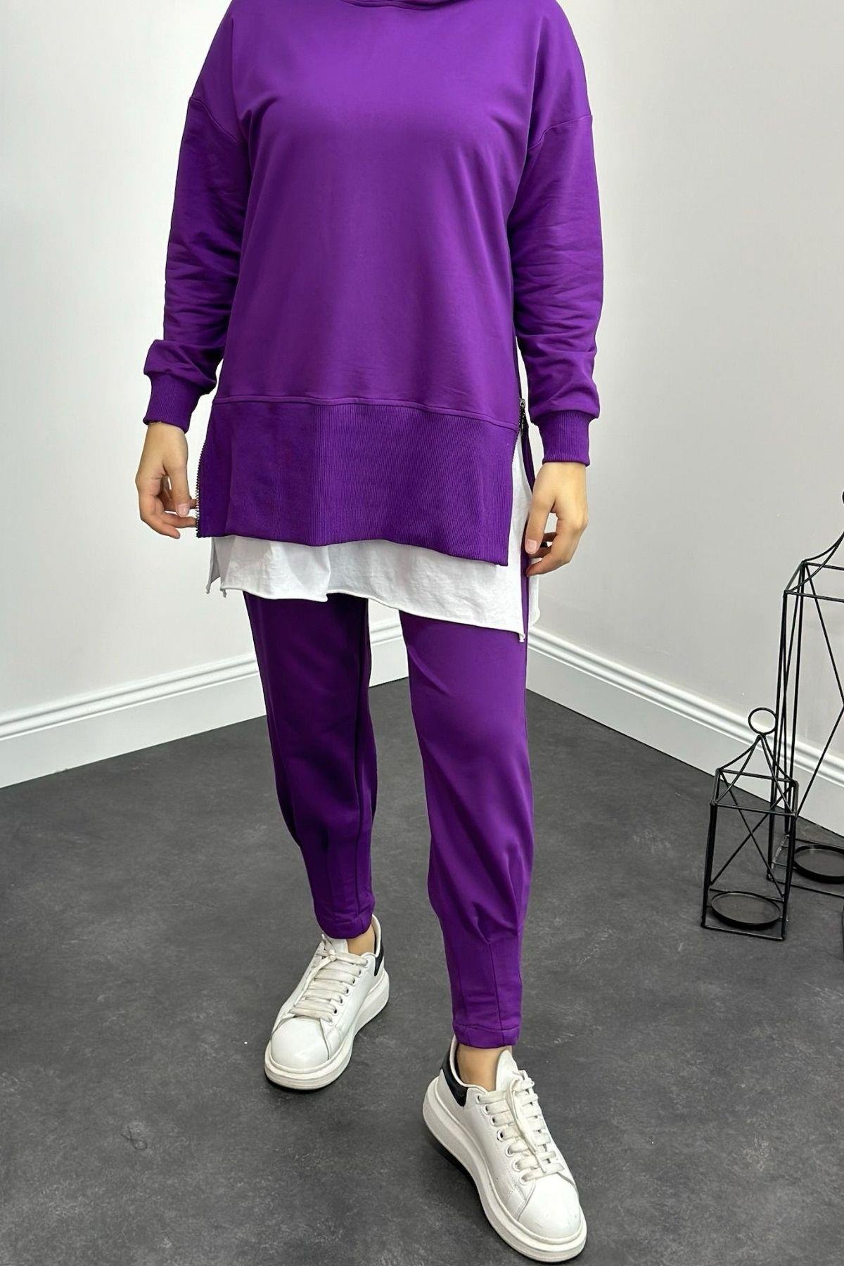 Yanı Fermuarlı Eşofman Takımı Mor, Fiyatları 