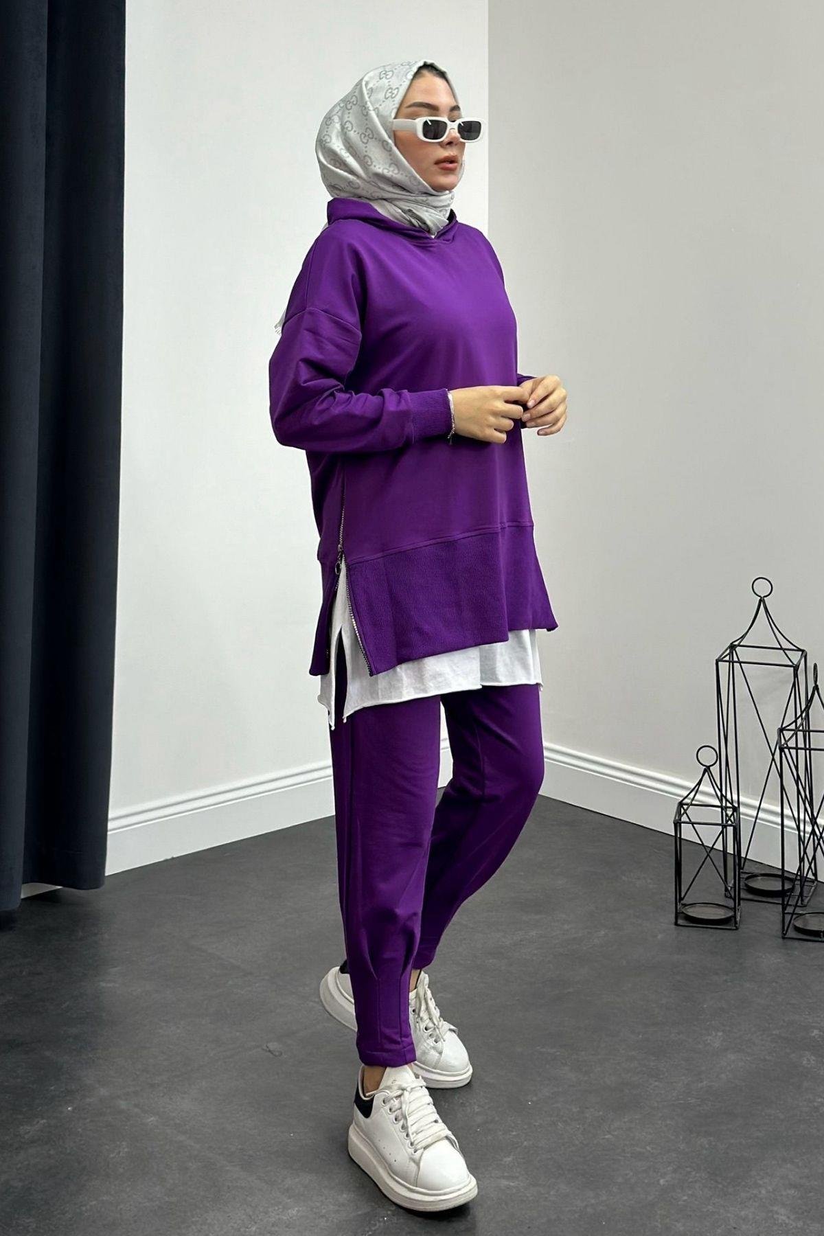 Yanı Fermuarlı Eşofman Takımı Mor, Fiyatları 