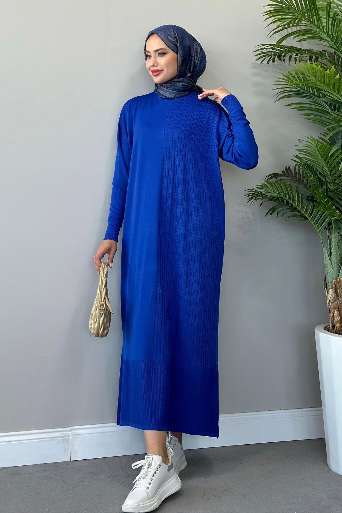 Yanı Örgü Desen Elbise Saks, Fiyatları 