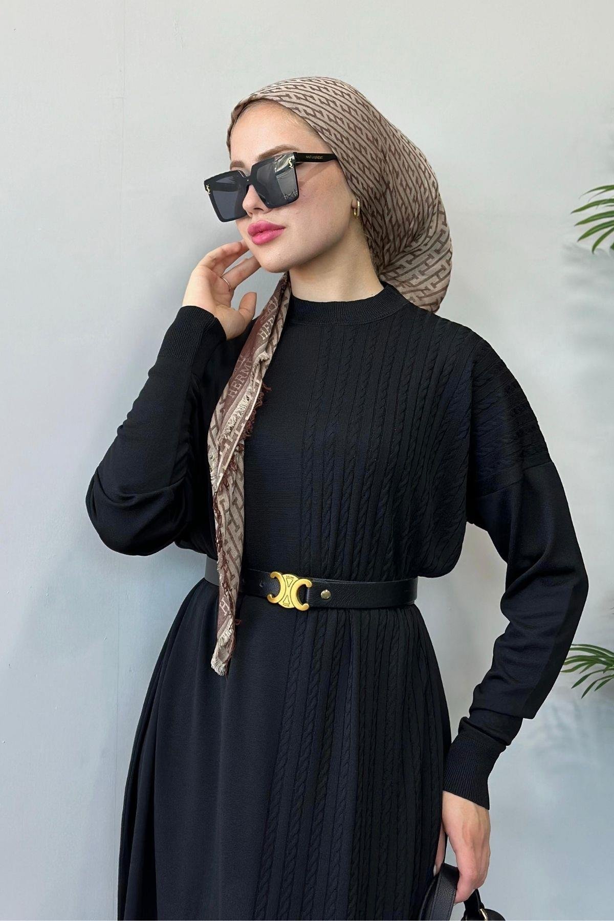 Yanı Örgü Desen Elbise Siyah, Fiyatları 