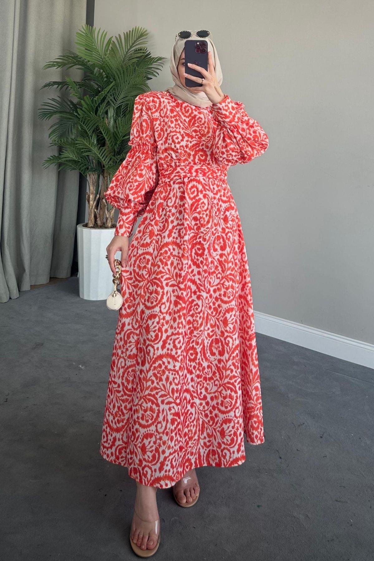 Yaprak Desen Elbise Turuncu, Fiyatları 