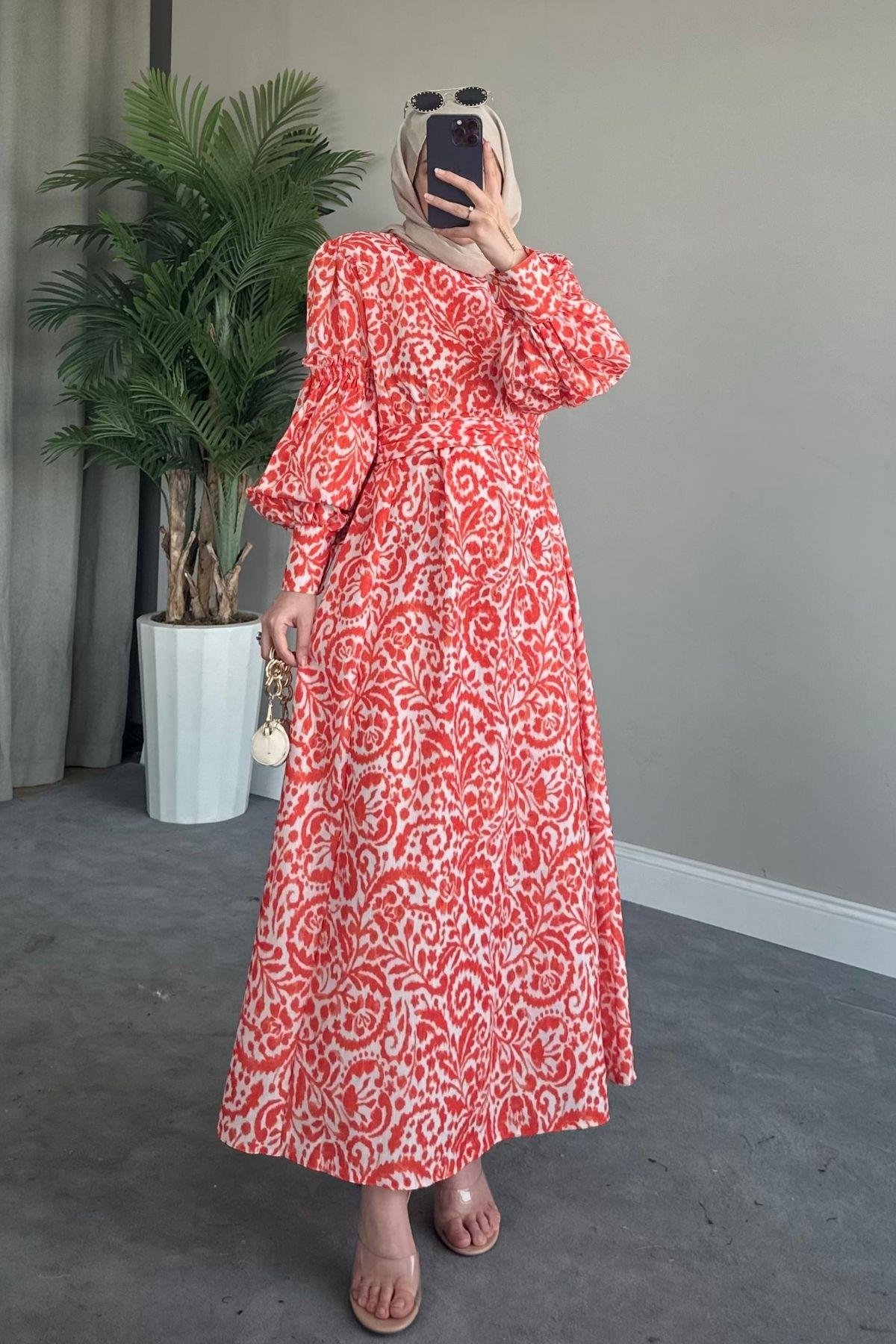 Yaprak Desen Elbise Turuncu, Fiyatları 