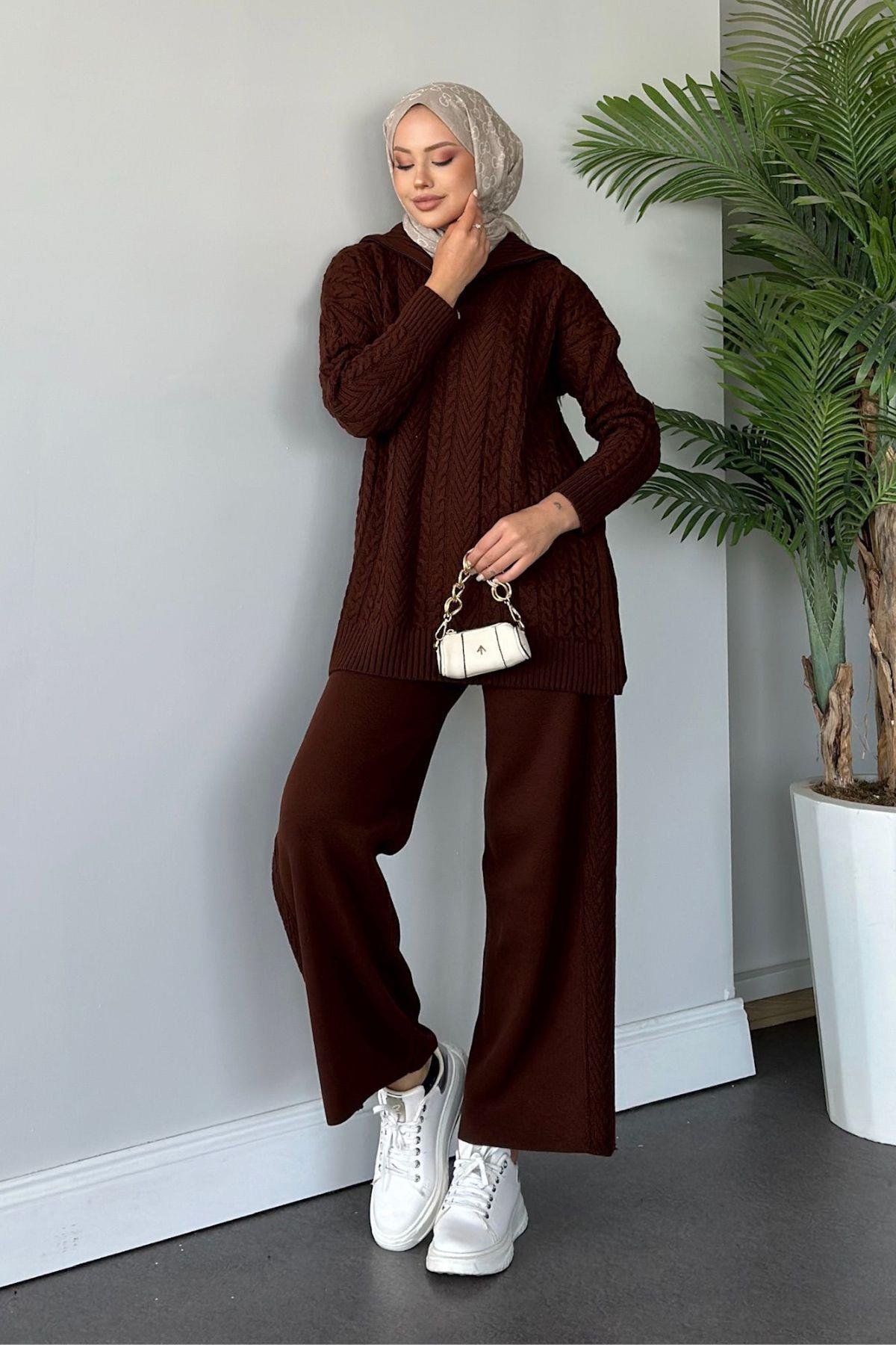 Yarı Fermuarlı Örme Triko Takım Acıkahve, Fiyatları 