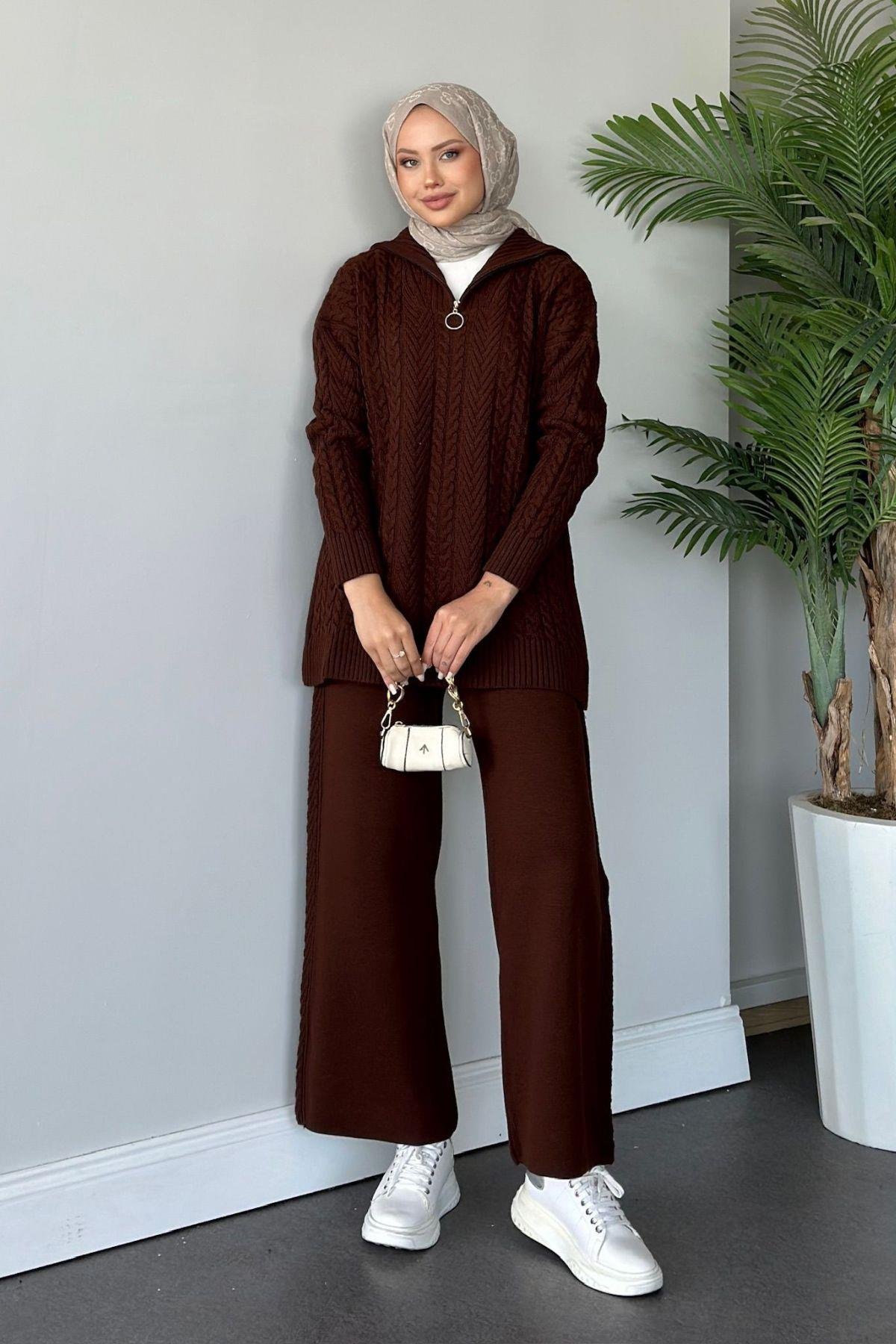 Yarı Fermuarlı Örme Triko Takım Acıkahve, Fiyatları 