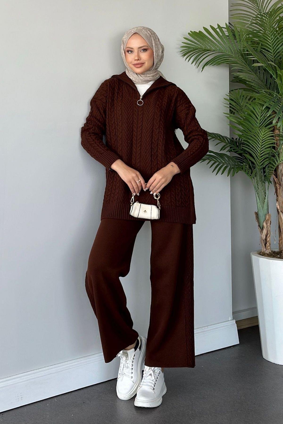 Yarı Fermuarlı Örme Triko Takım Acıkahve, Fiyatları 