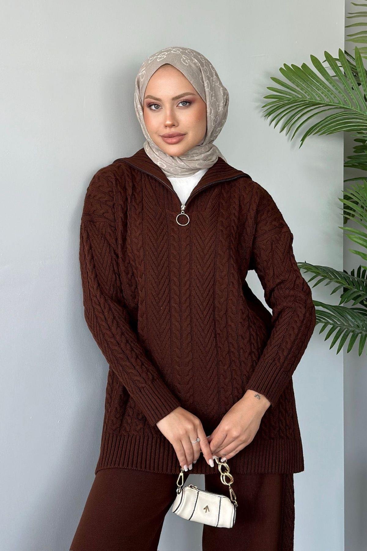 Yarı Fermuarlı Örme Triko Takım Acıkahve, Fiyatları 