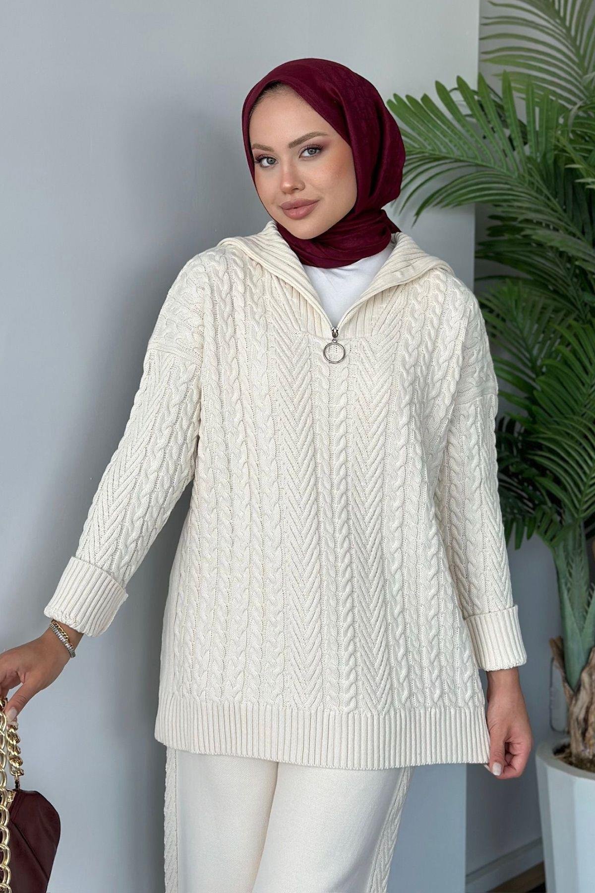 Yarı Fermuarlı Örme Triko Takım Ekru, Fiyatları 