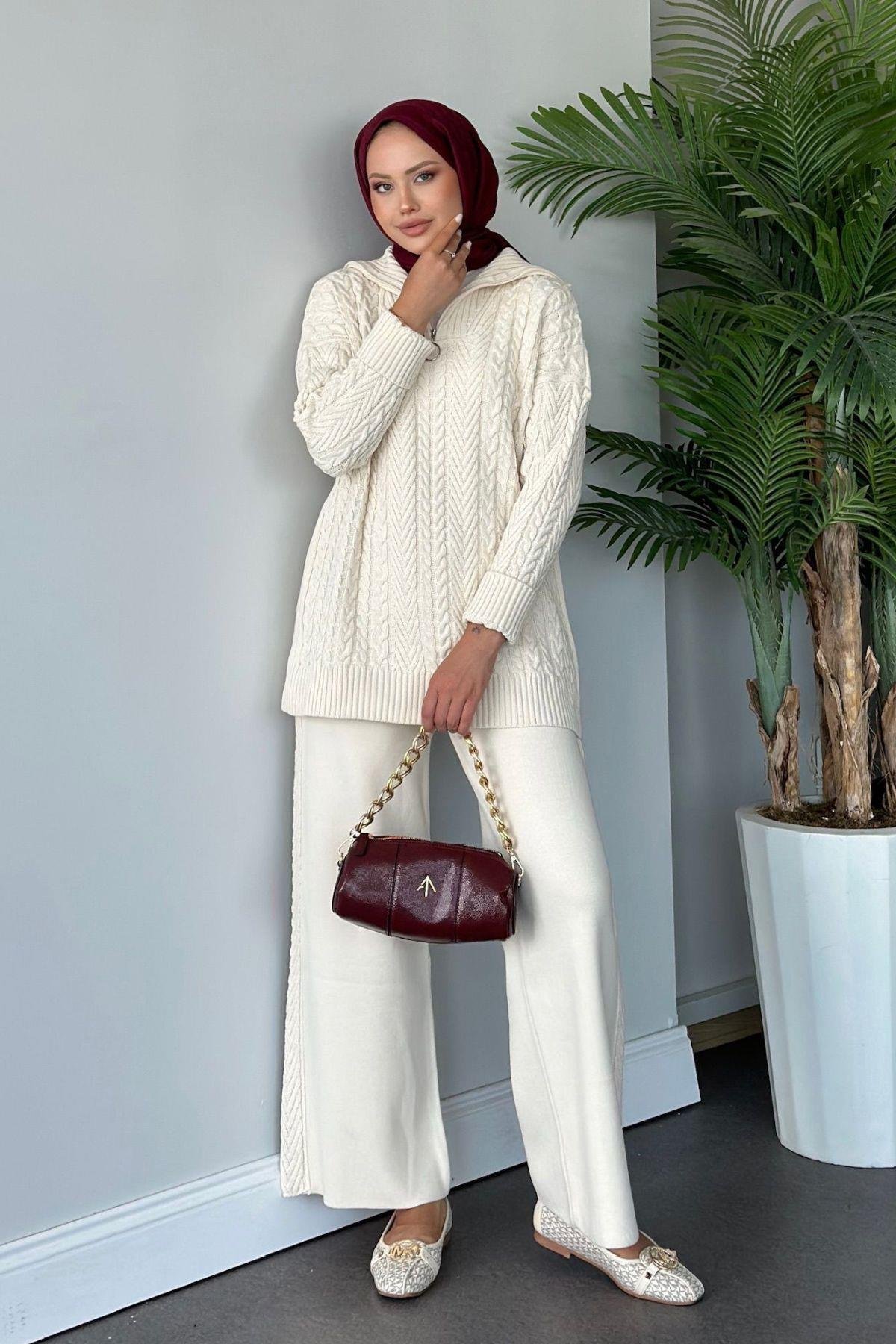 Yarı Fermuarlı Örme Triko Takım Ekru, Fiyatları 