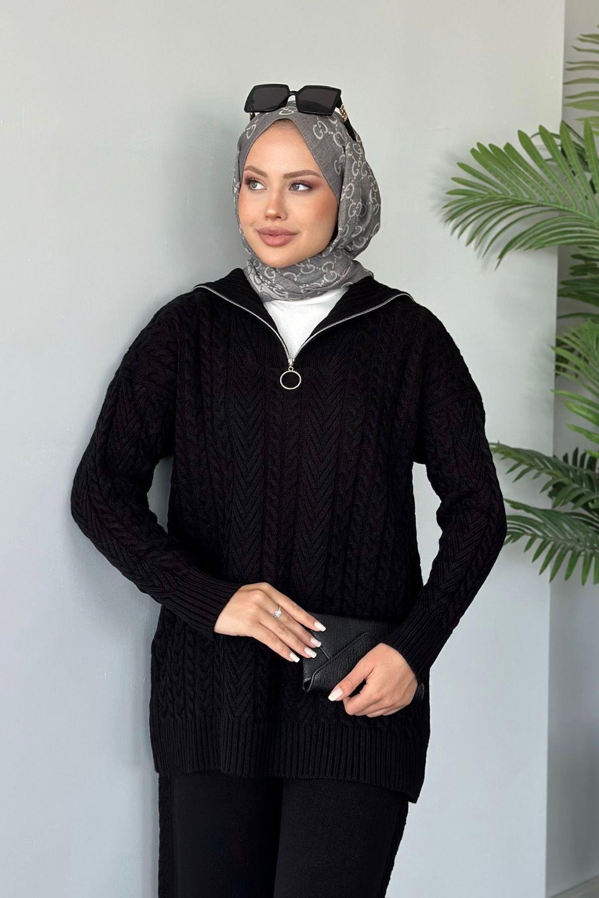 Yarı Fermuarlı Örme Triko Takım Siyah, Fiyatları 