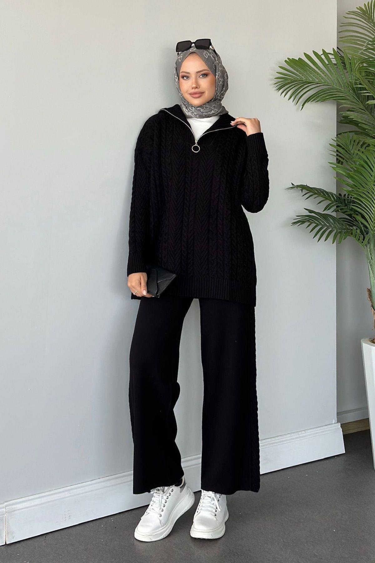Yarı Fermuarlı Örme Triko Takım Siyah, Fiyatları 