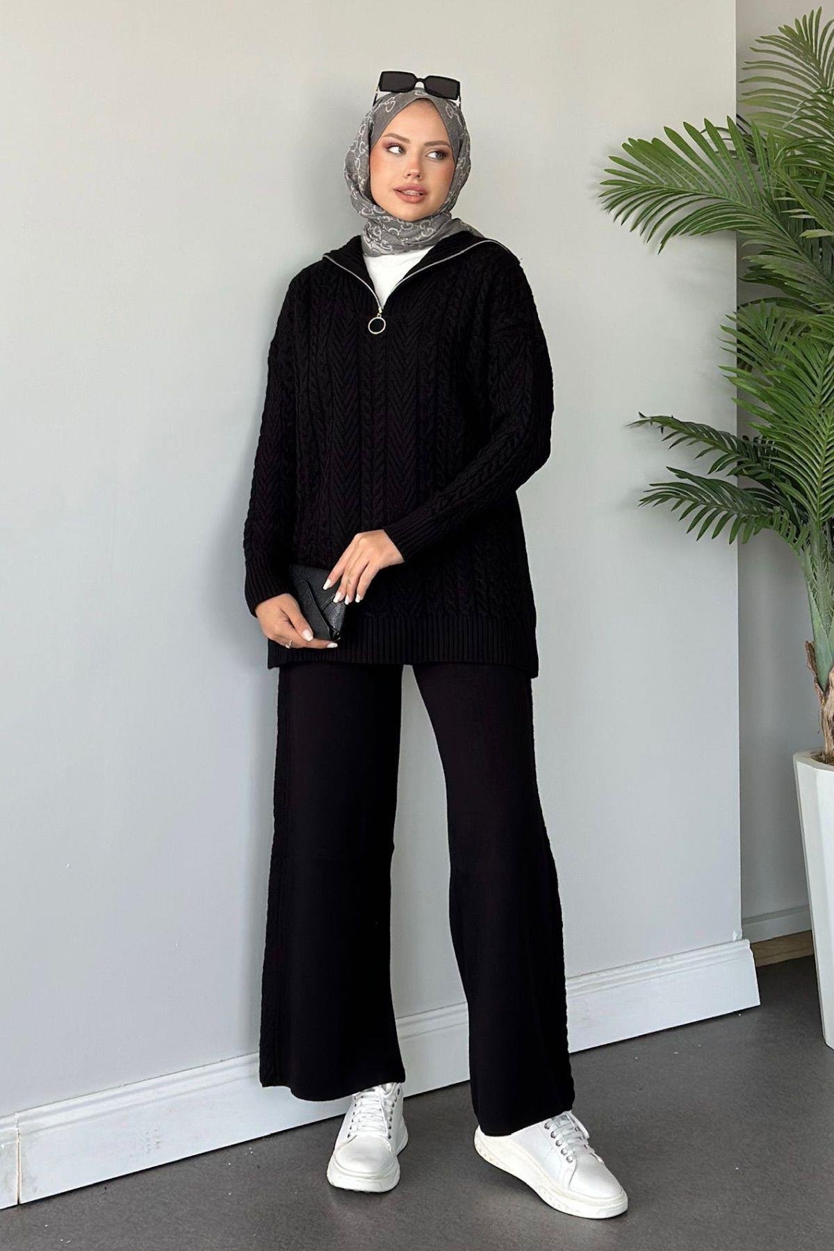 Yarı Fermuarlı Örme Triko Takım Siyah, Fiyatları 